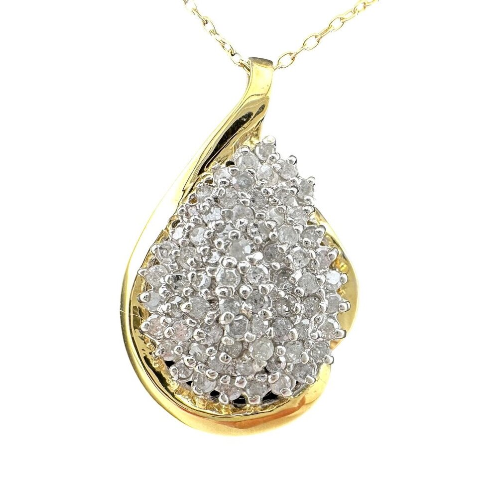 Stunning Pear cut 1.00 Carat Natural Diamond Necklace - 14kt Gold Overlay Silver